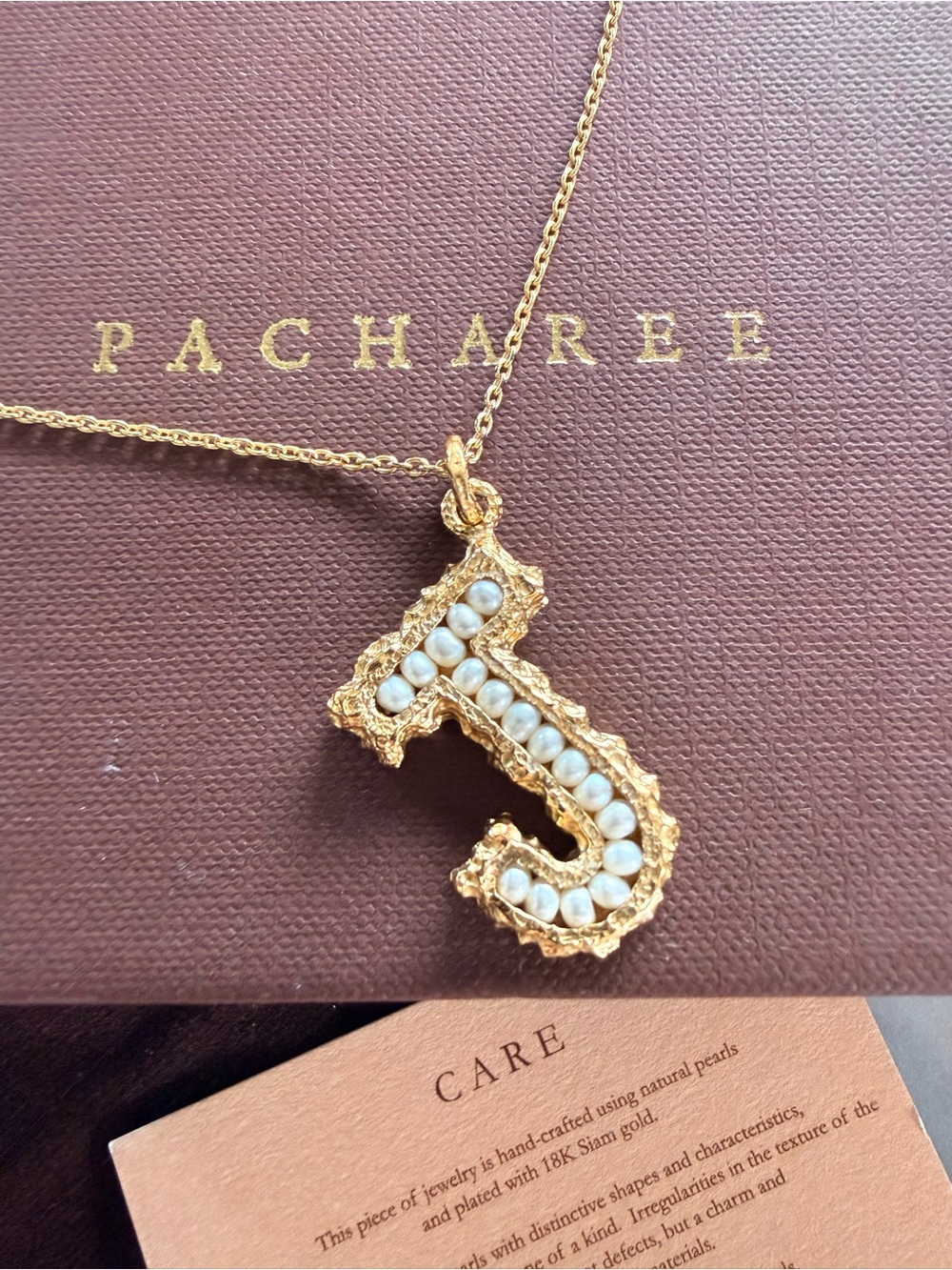 PACHAREE J Pearl Alphabet Necklace 18K Gold Plated Natural Pearls